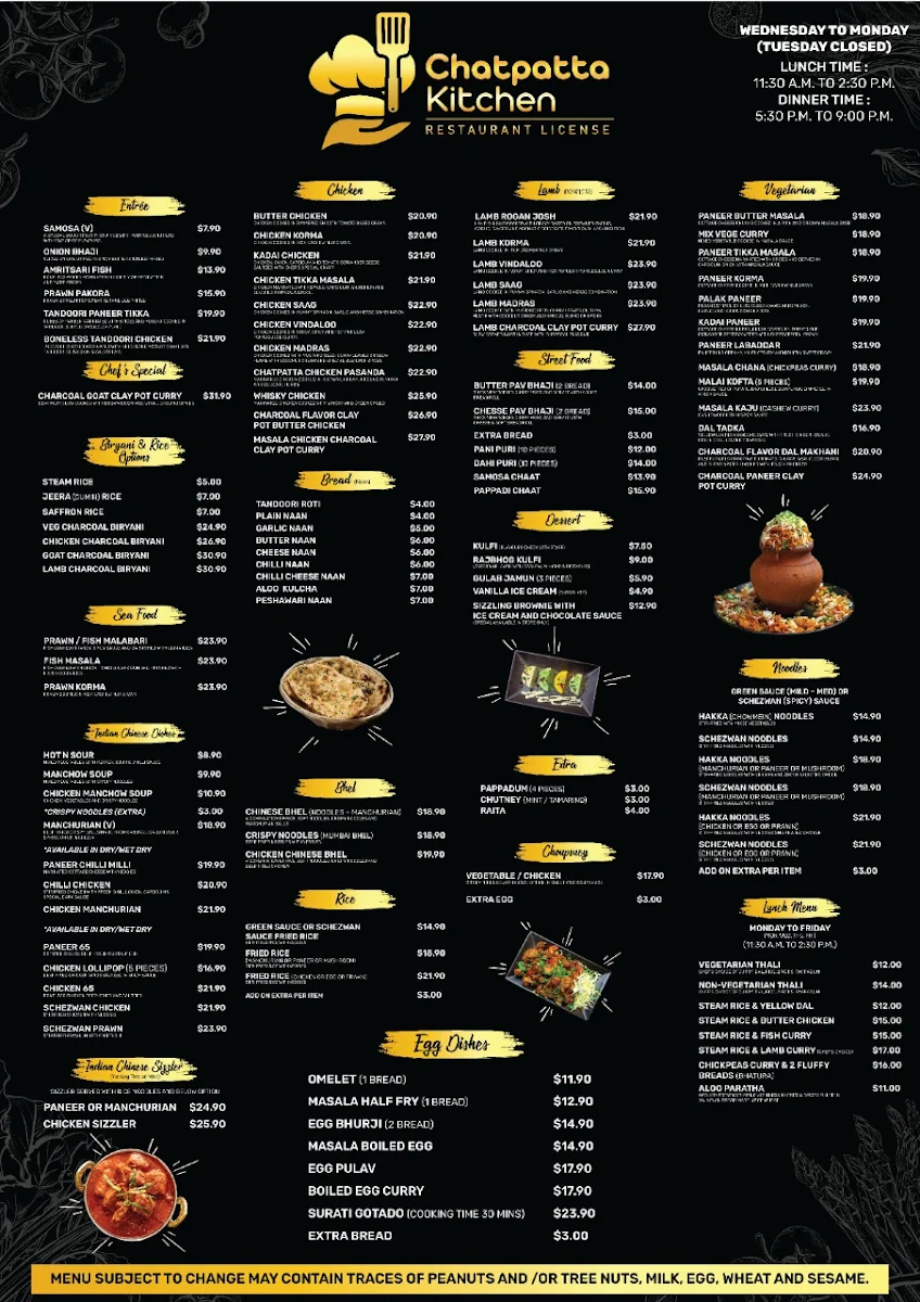 Menu, Chatpatta Kitchen
