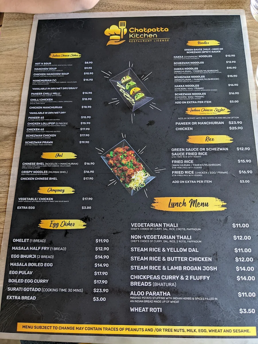 Menu, Chatpatta Kitchen