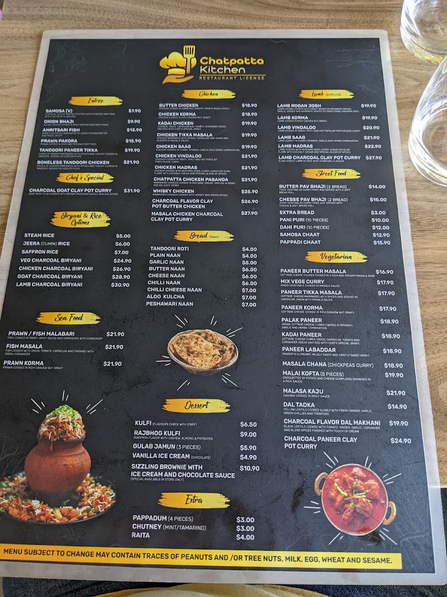 Menu, Chatpatta Kitchen