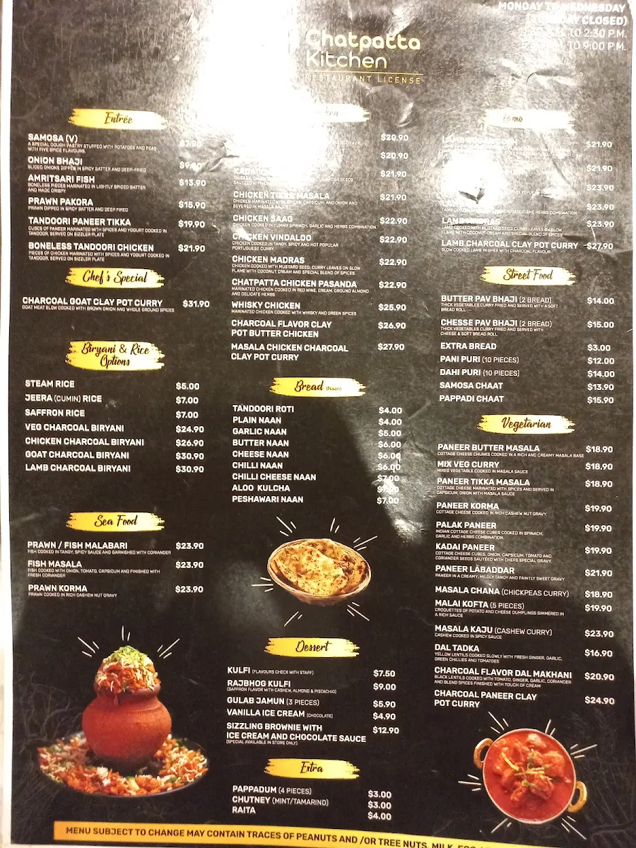 Menu, Chatpatta Kitchen