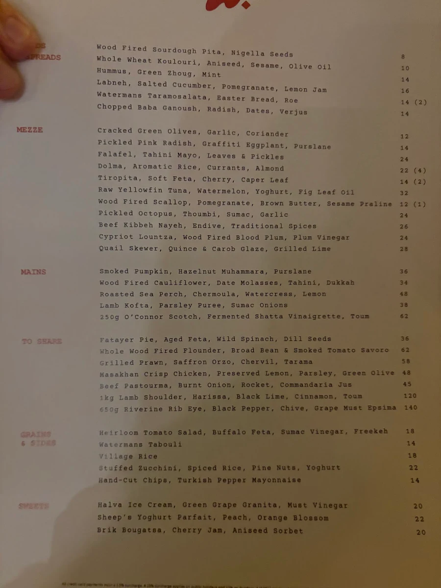 Menu, Watermans