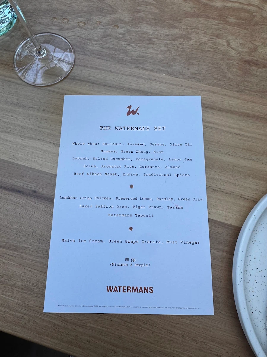 Menu, Watermans