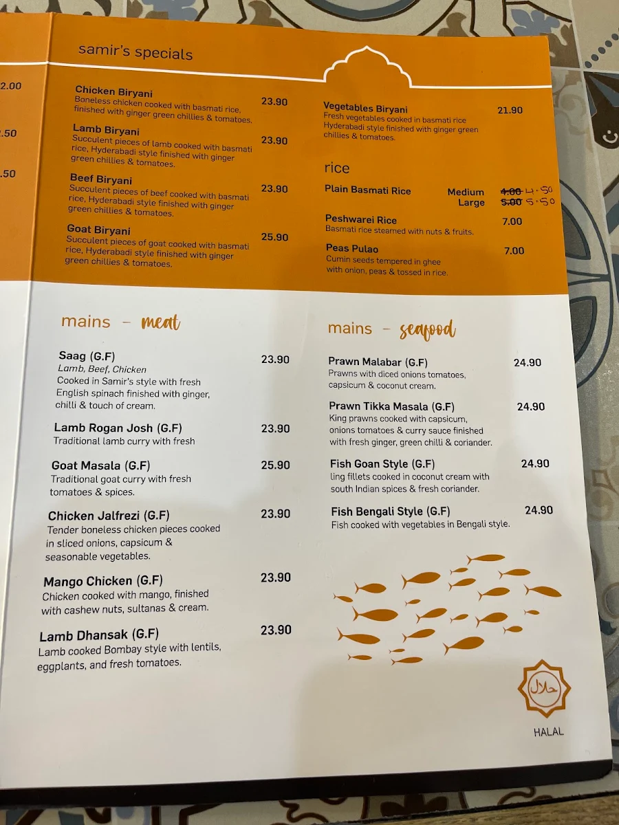 Menu, Samir's Indian Kitchen