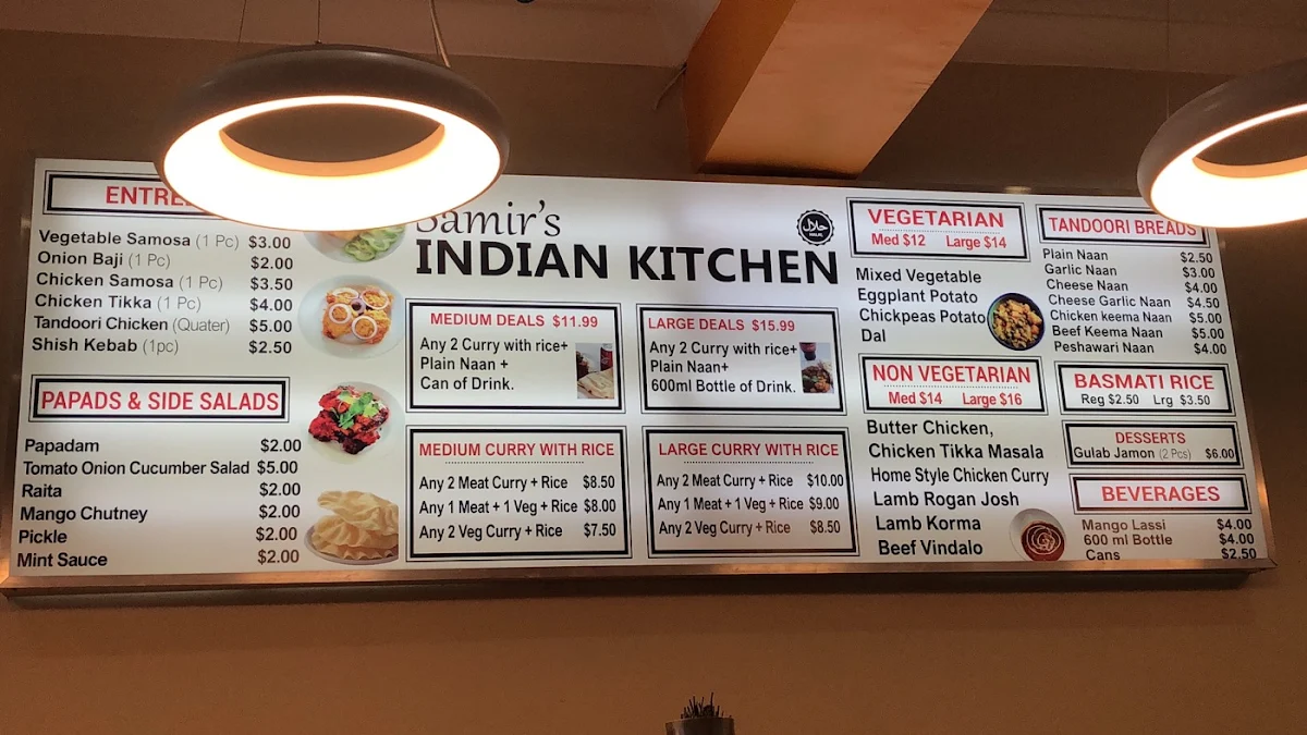 Menu, Samir's Indian Kitchen