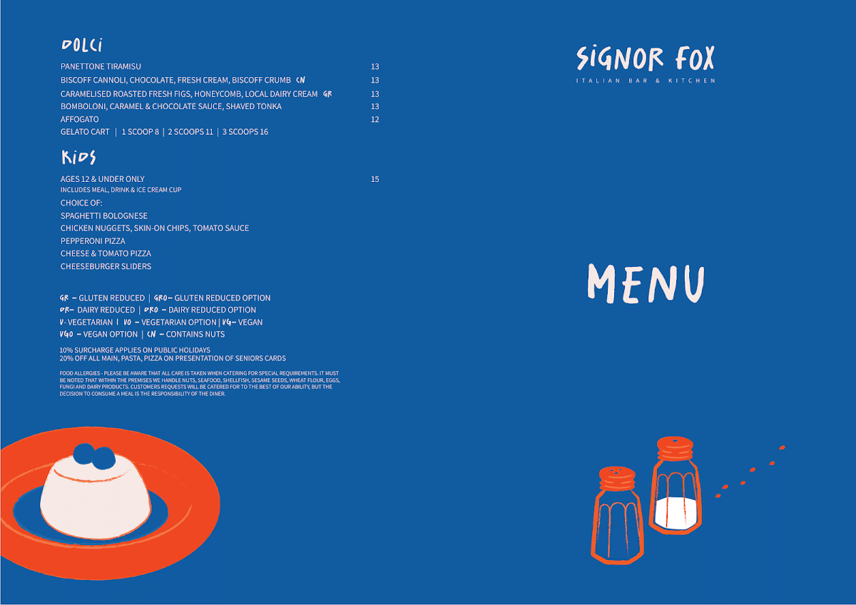 Menu, Albion Hotel