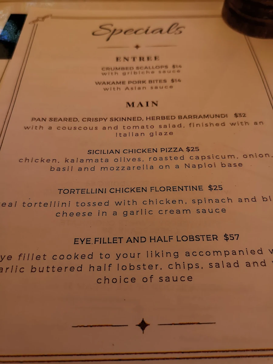 Menu, Albion Hotel