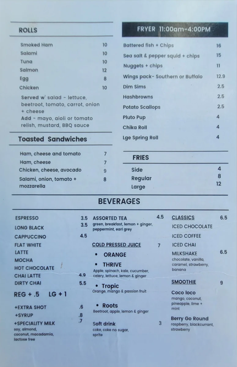 Menu, Daisy Bank Deli & Point Store