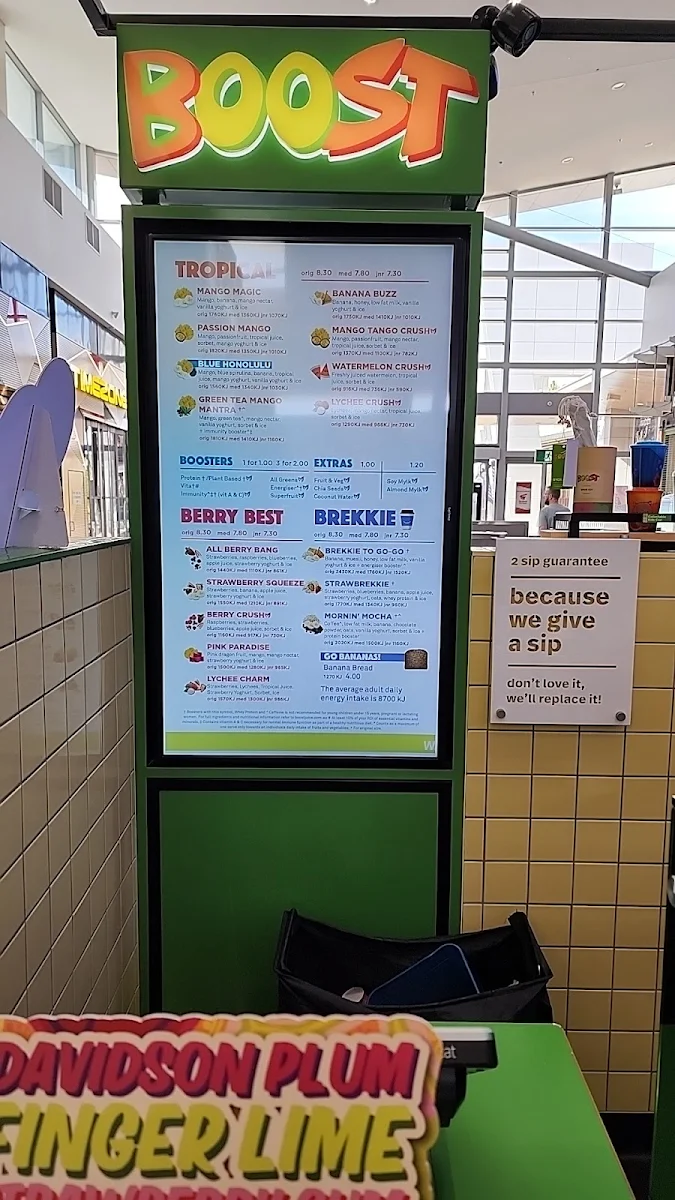 Menu, Boost Juice Elizabeth City Centre