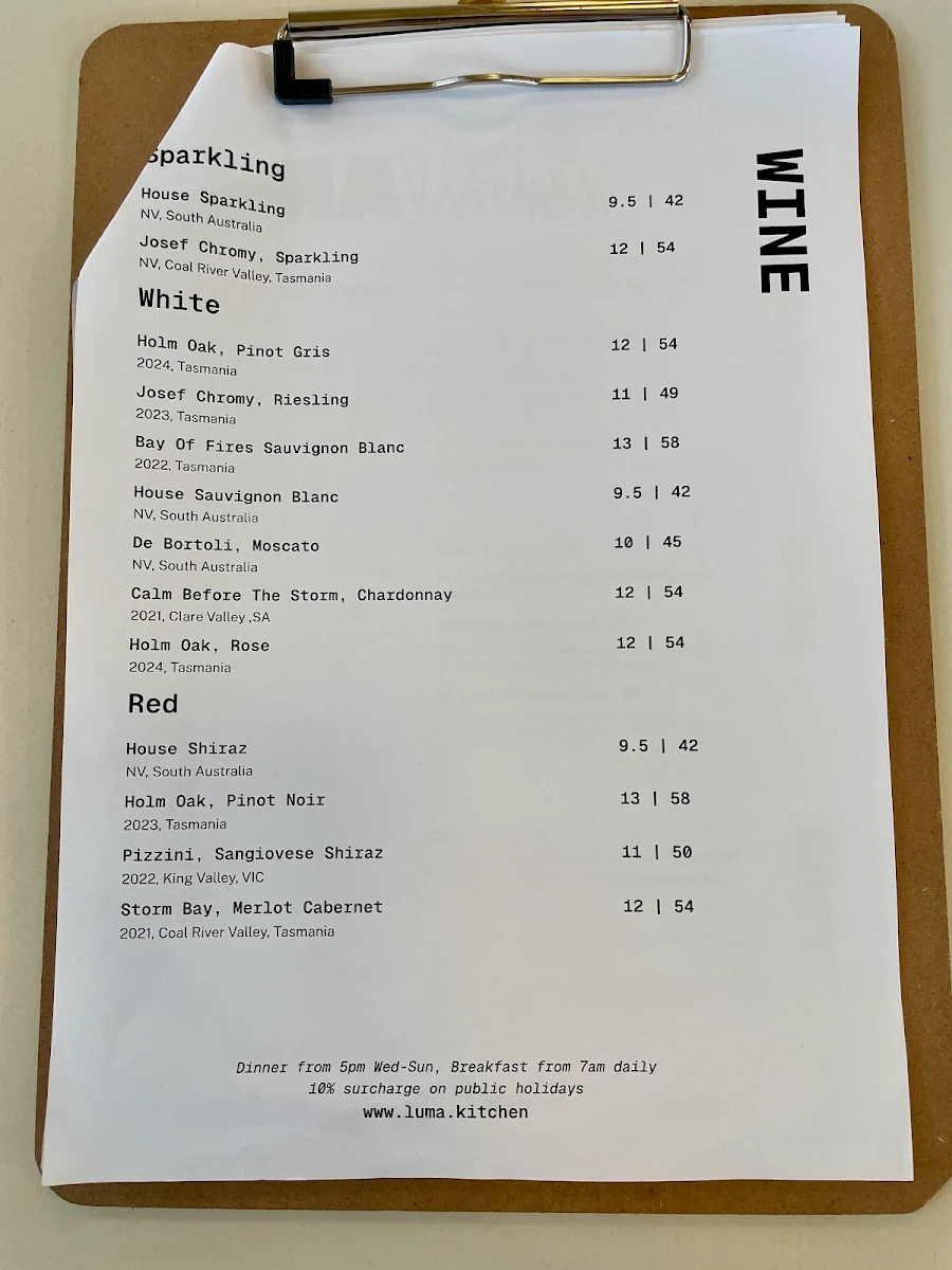 Menu, Luma Kitchen