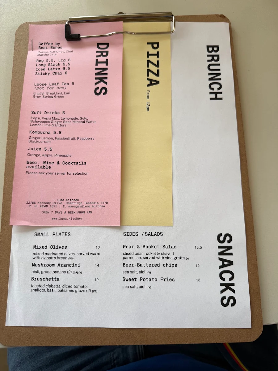 Menu, Luma Kitchen
