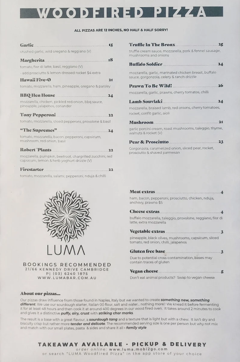 Menu, Luma Kitchen