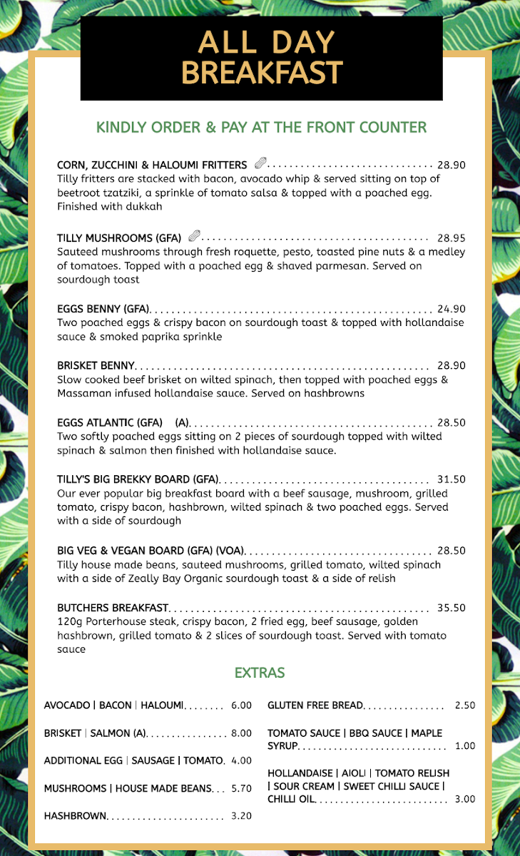 Menu, Tilly Divine Cafe | Kitchen & Bar