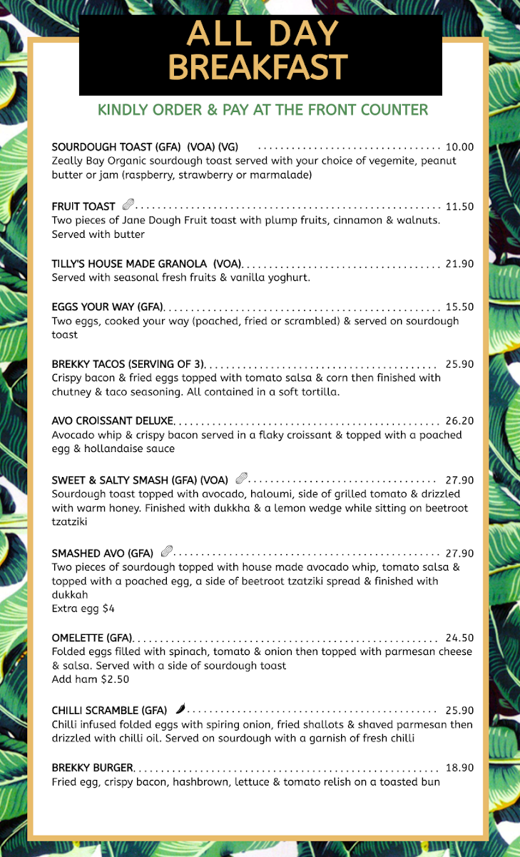 Menu, Tilly Divine Cafe | Kitchen & Bar