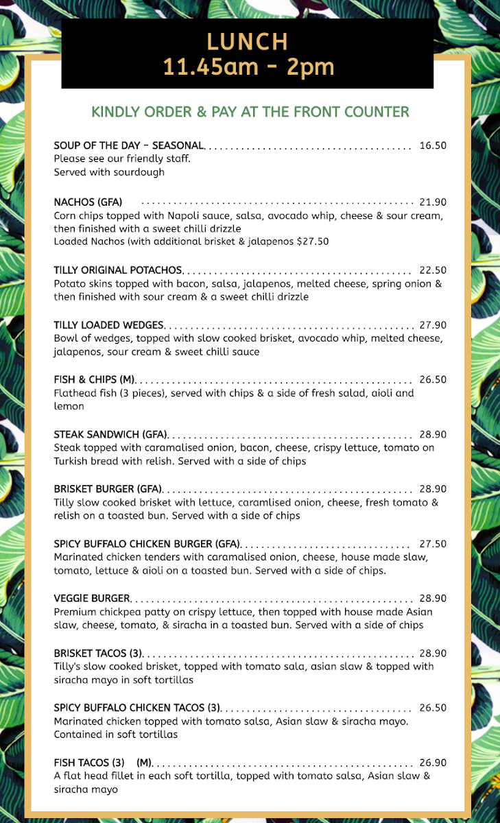 Menu, Tilly Divine Cafe | Kitchen & Bar