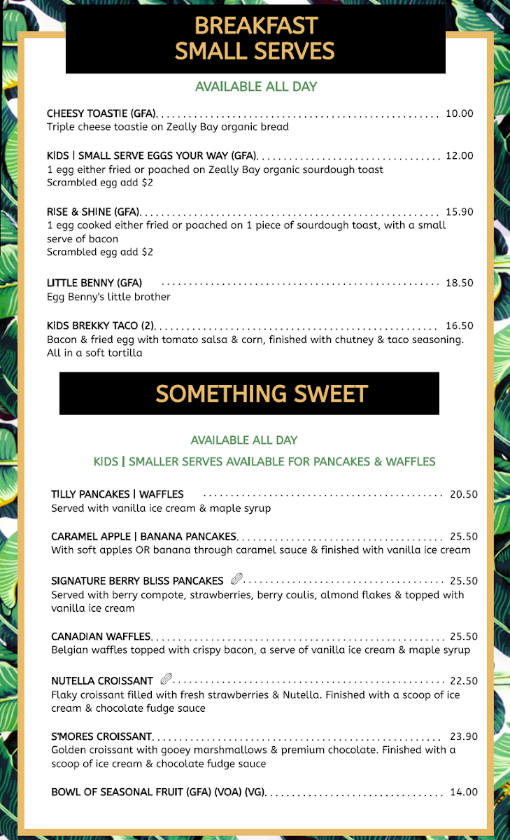 Menu, Tilly Divine Cafe | Kitchen & Bar