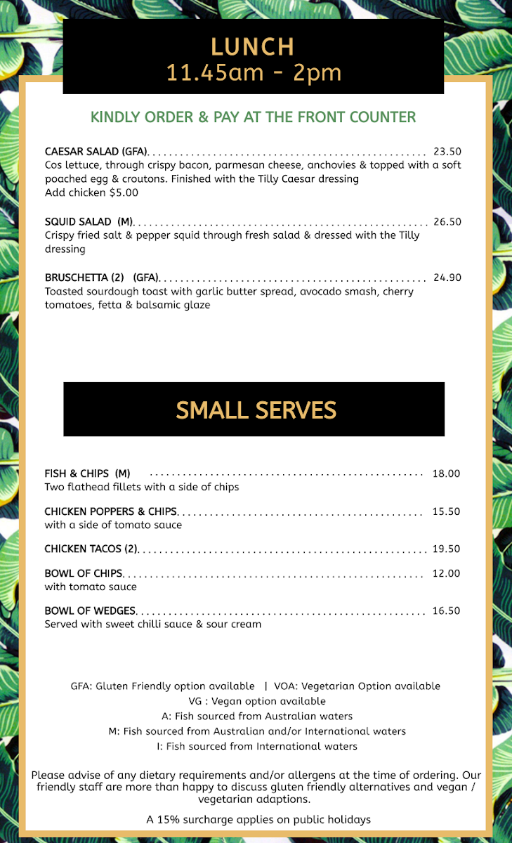 Menu, Tilly Divine Cafe | Kitchen & Bar