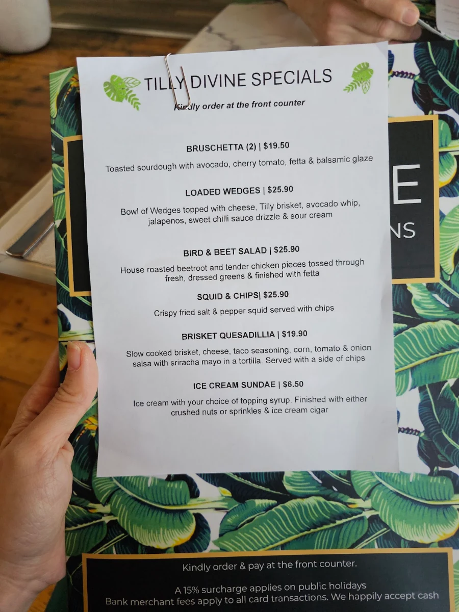 Menu, Tilly Divine Cafe | Kitchen & Bar