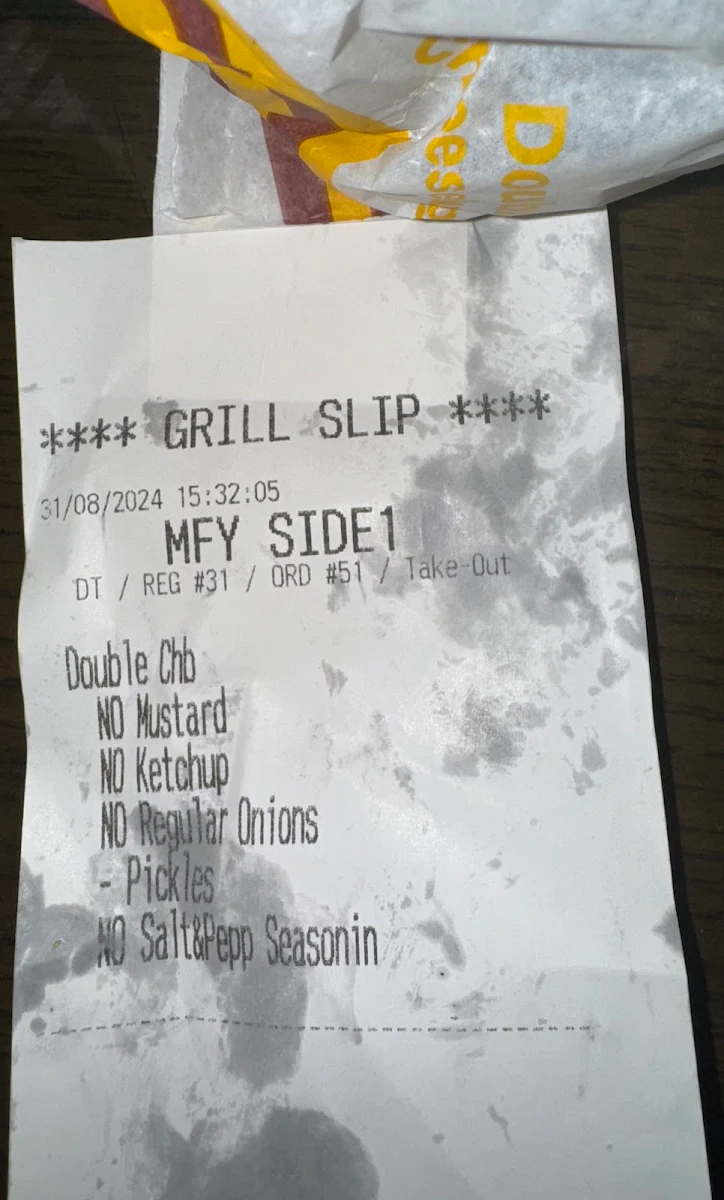 Menu, McDonald's Oak Park