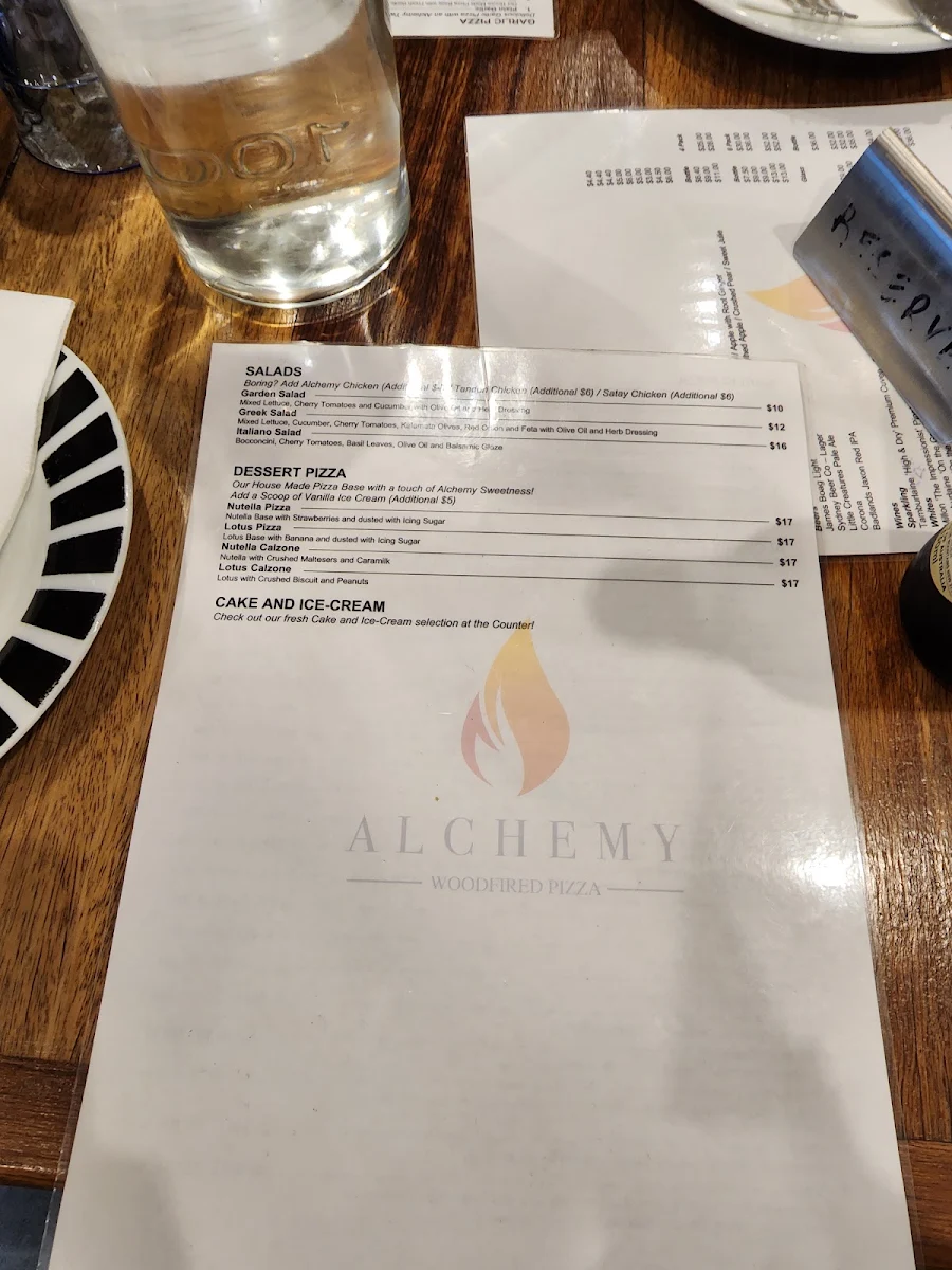 Menu, Alchemy Woodfired Pizza