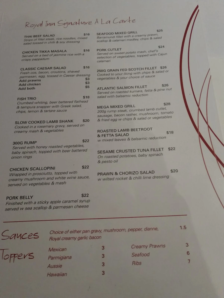 Menu, The Royal Hotel