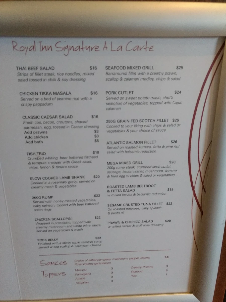 Menu, The Royal Hotel