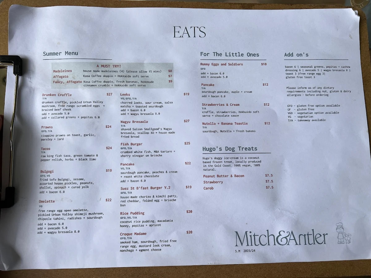 Menu, Mitch and Antler