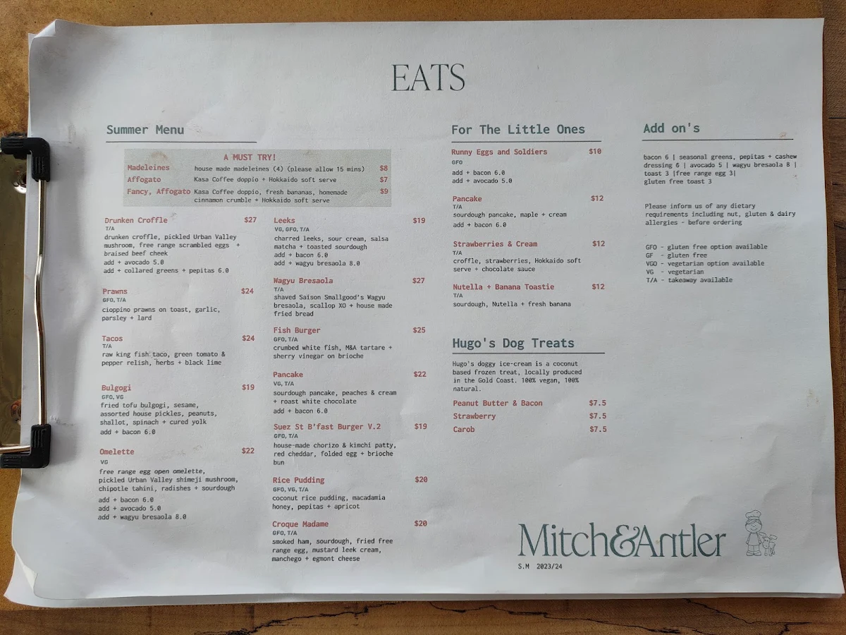Menu, Mitch and Antler