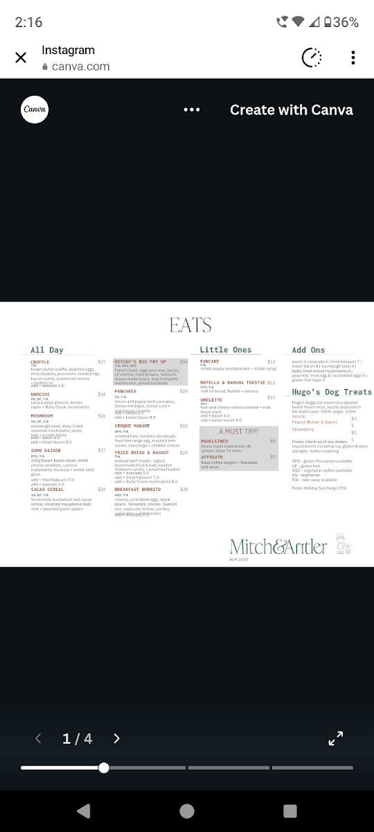 Menu, Mitch and Antler