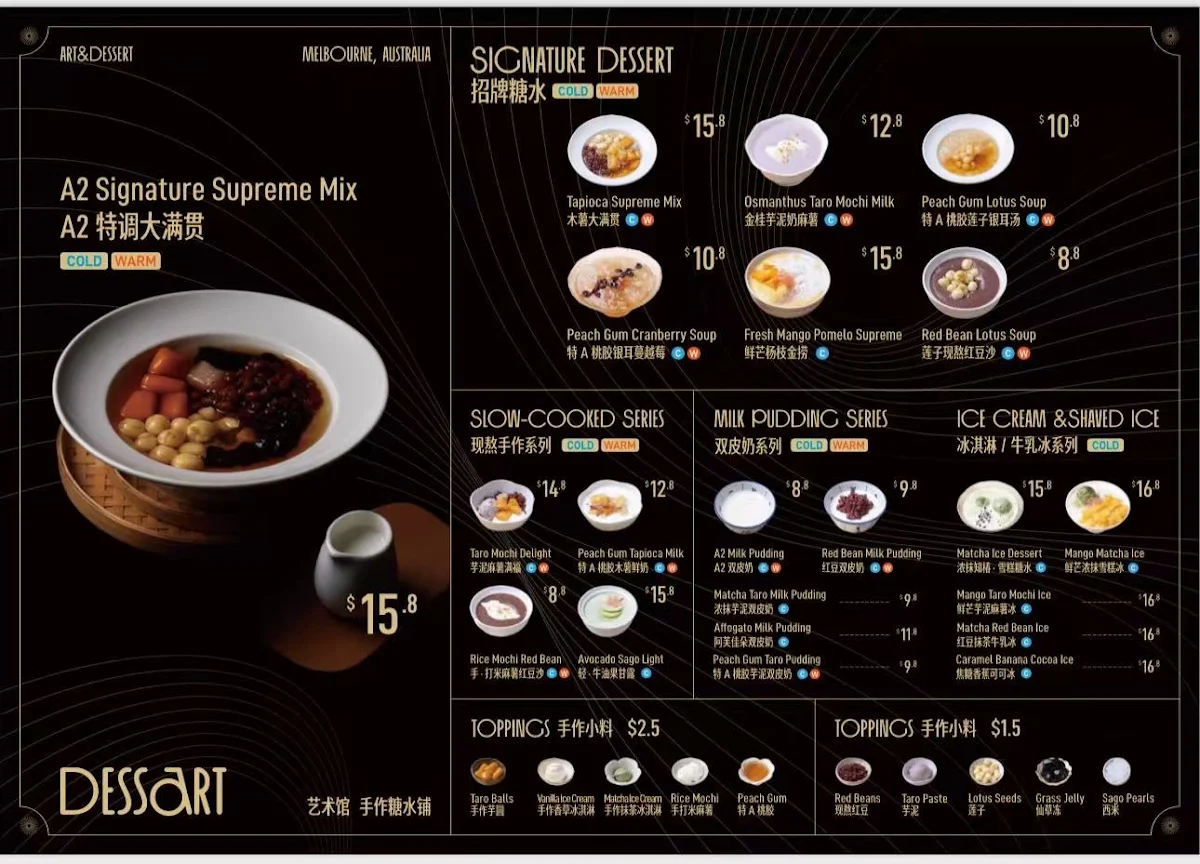 Menu, Dessart Art&Dessert