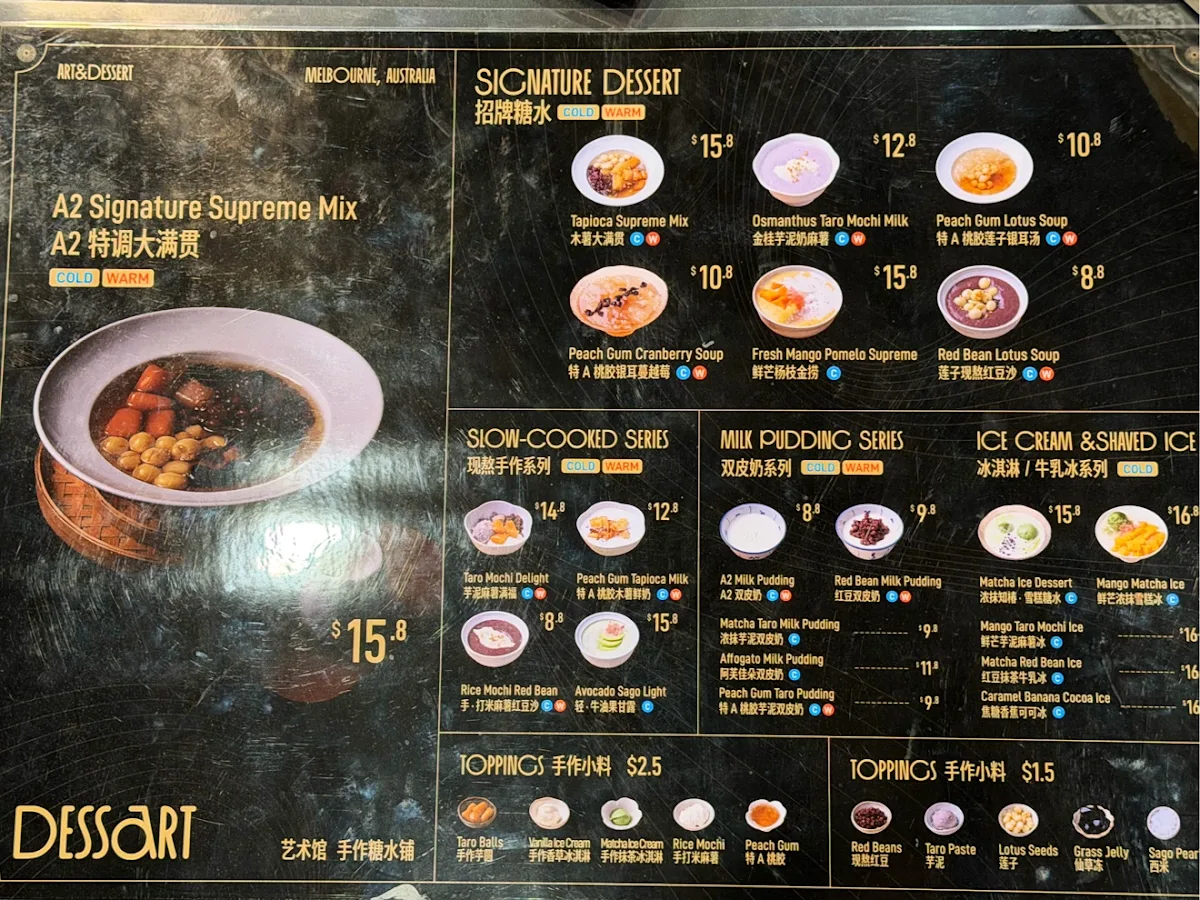 Menu, Dessart Art&Dessert