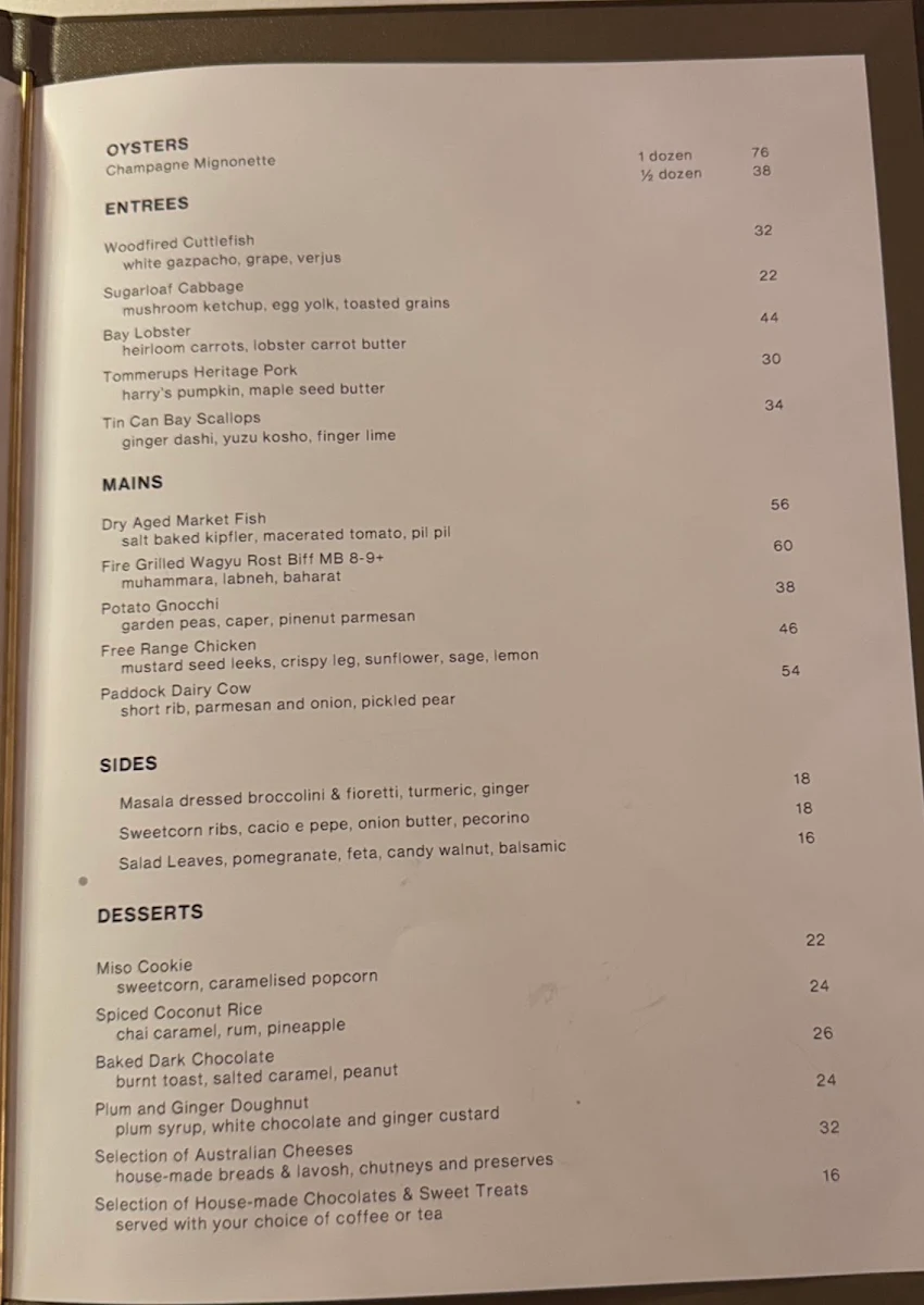 Menu, The Paddock Restaurant