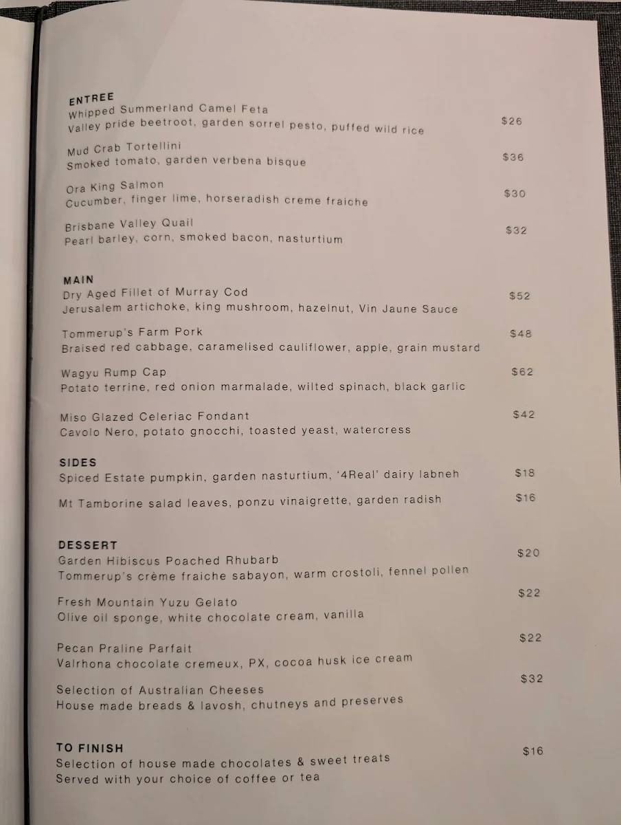 Menu, The Paddock Restaurant