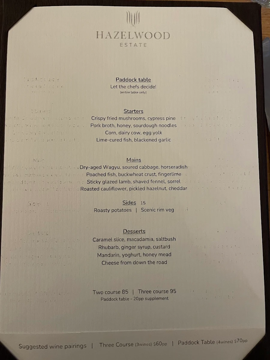 Menu, The Paddock Restaurant