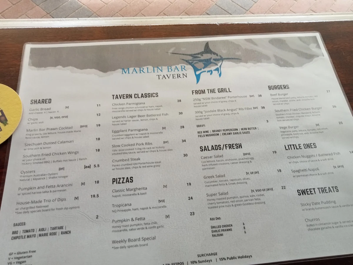 Menu, Marlin Bar