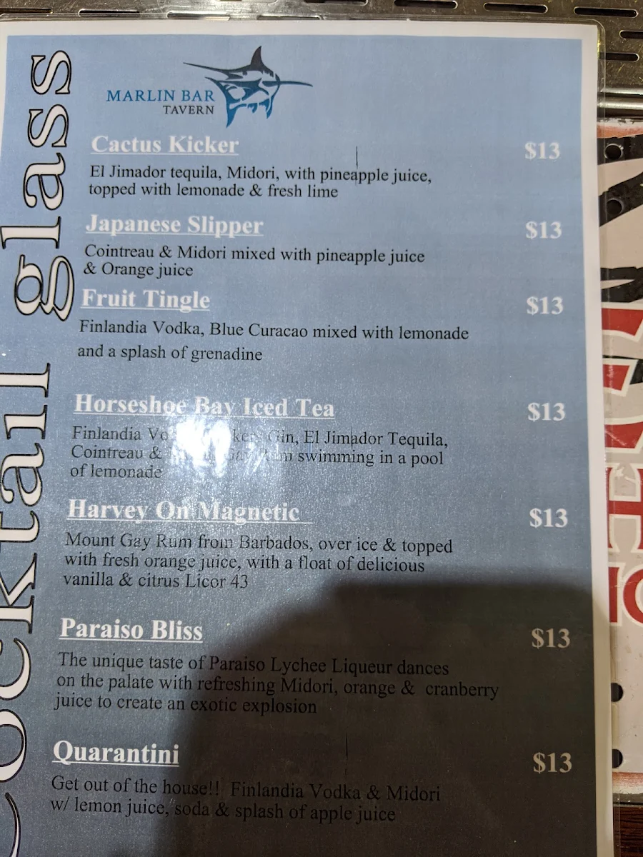 Menu, Marlin Bar
