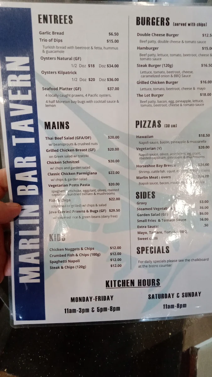 Menu, Marlin Bar