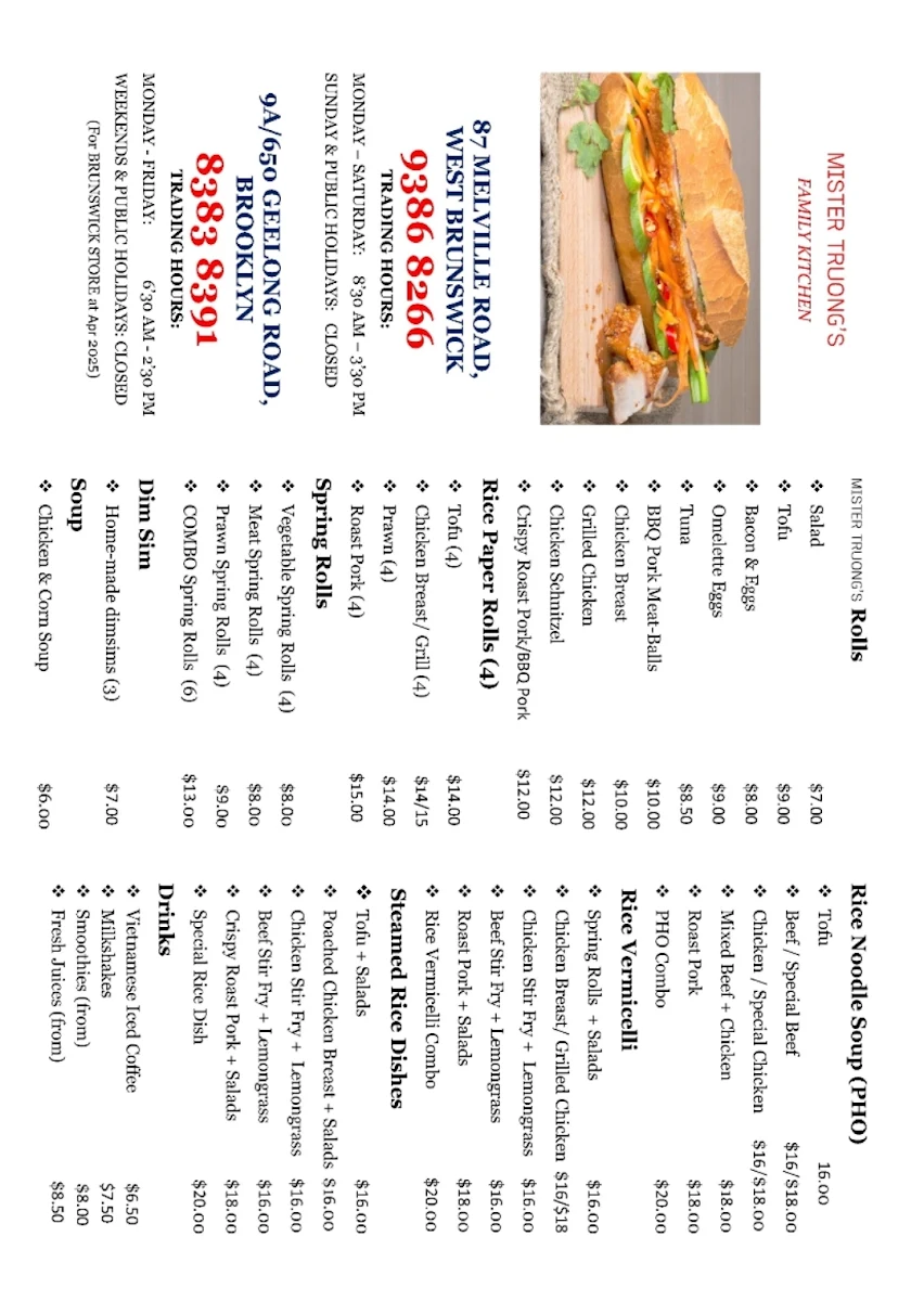 Menu, Mister Truong's