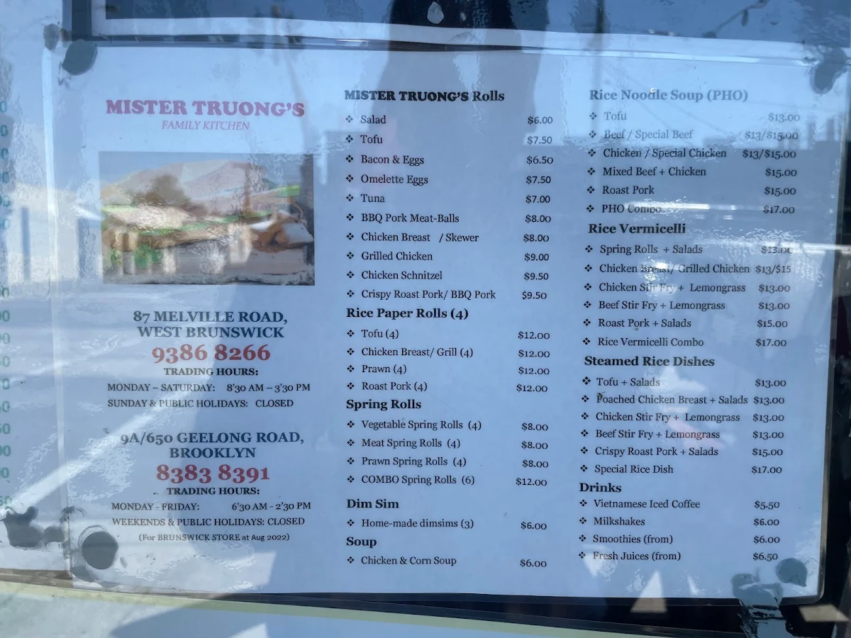 Menu, Mister Truong's