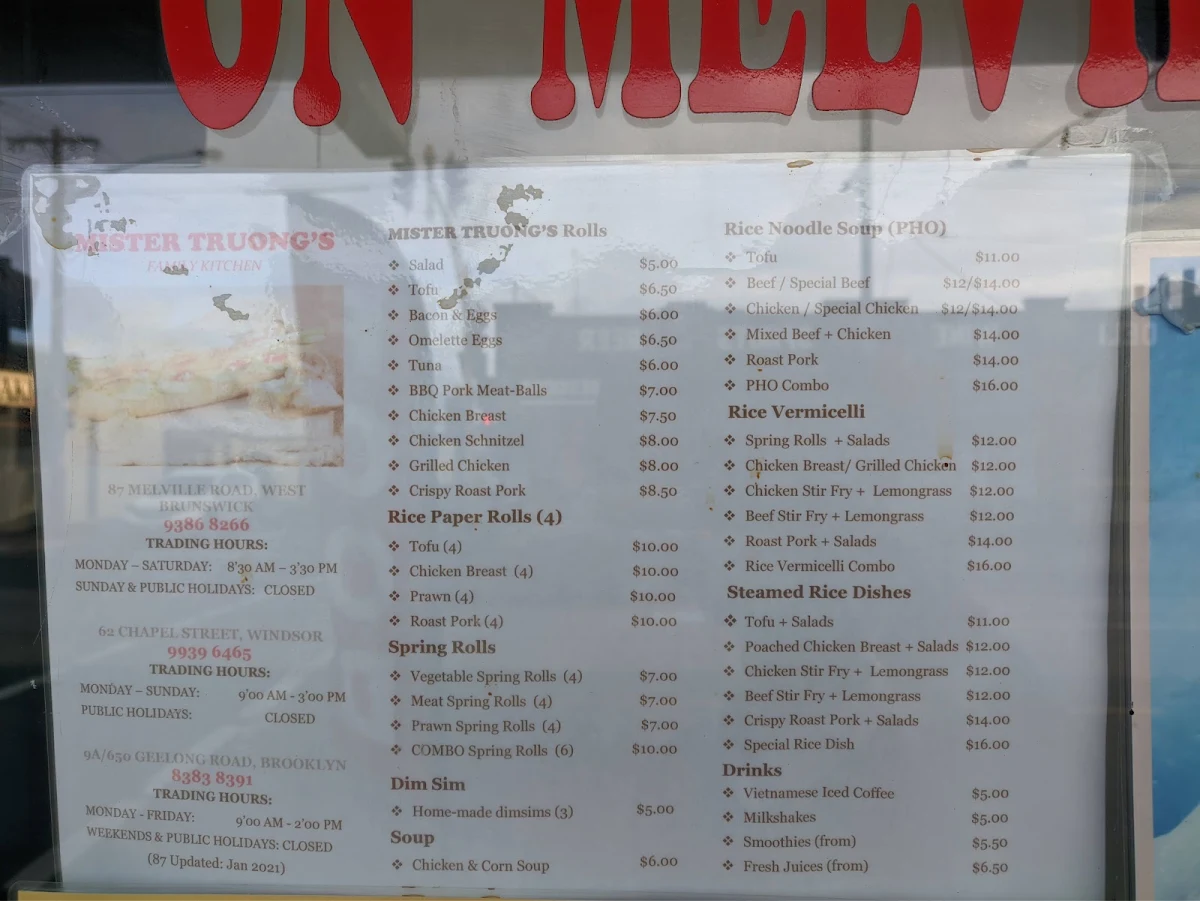 Menu, Mister Truong's