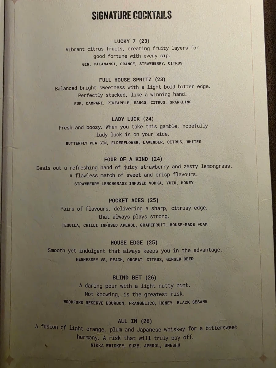 Menu, Hustlers.Syd