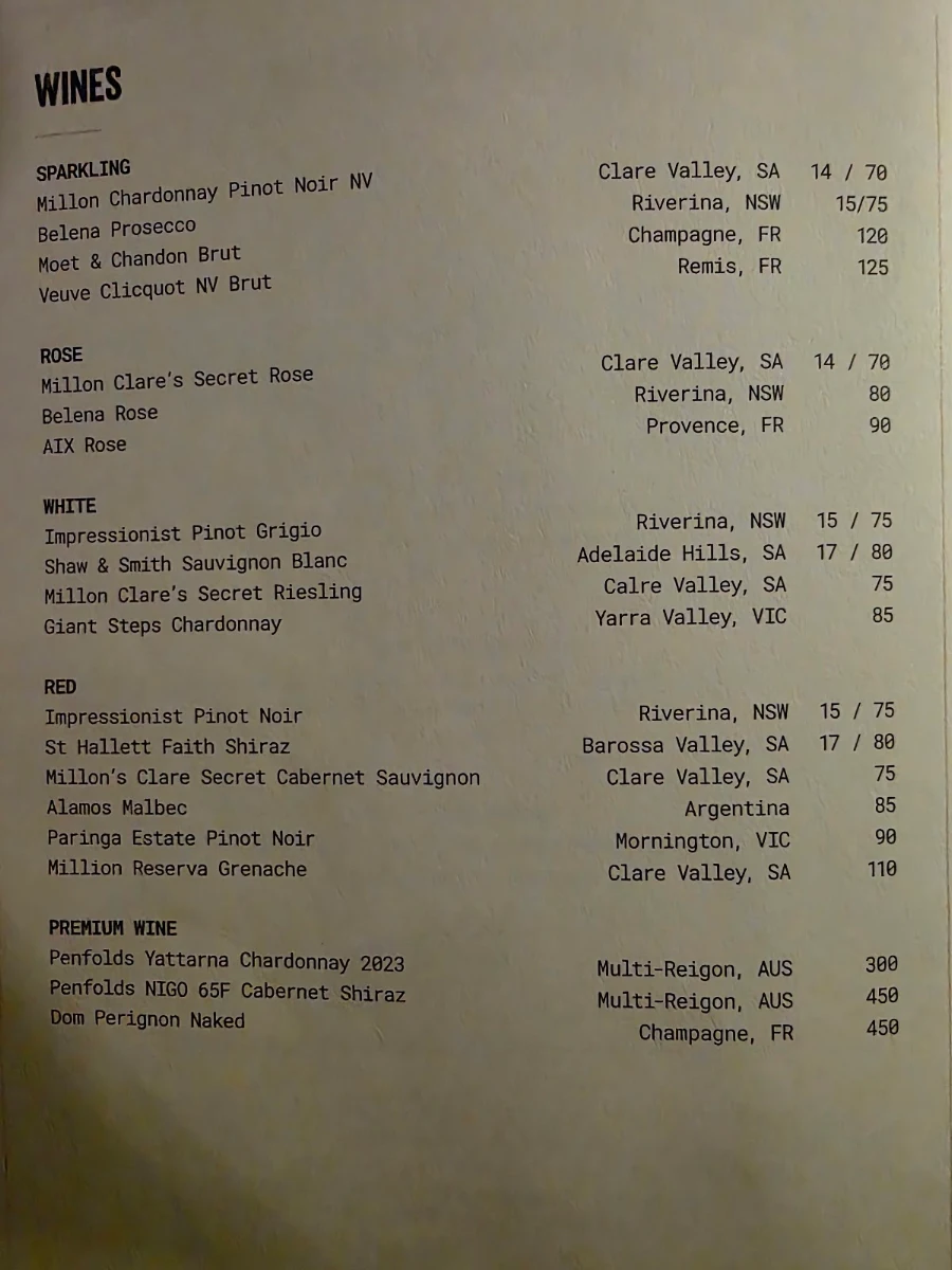 Menu, Hustlers.Syd