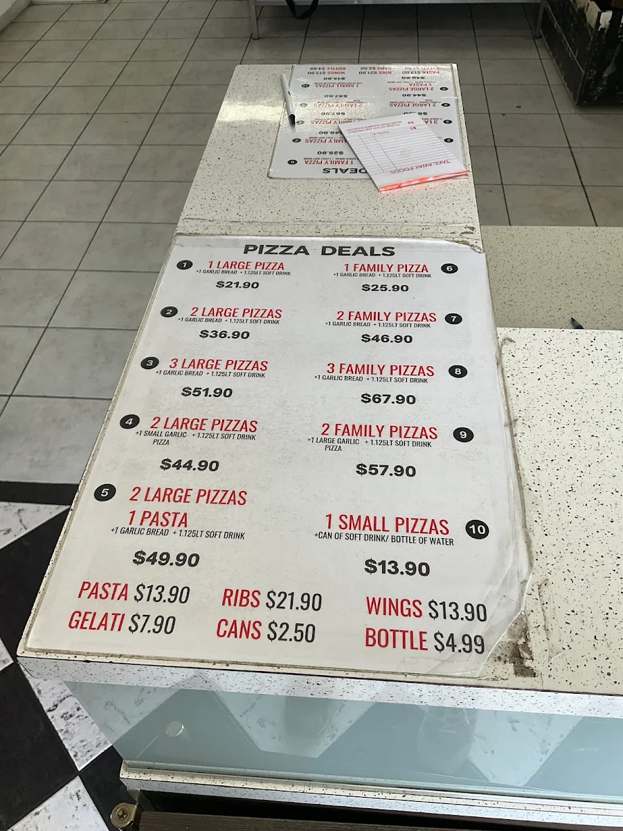 Menu, Jessie's Pizza