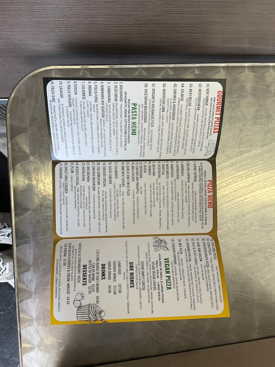 Menu, Jessie's Pizza