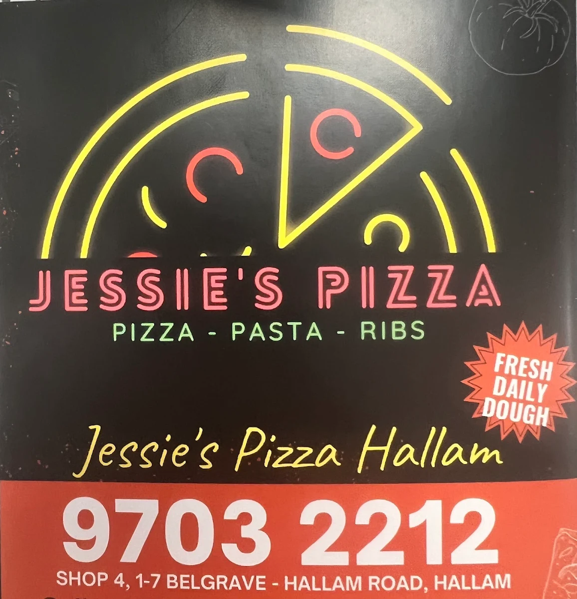 Menu, Jessie's Pizza