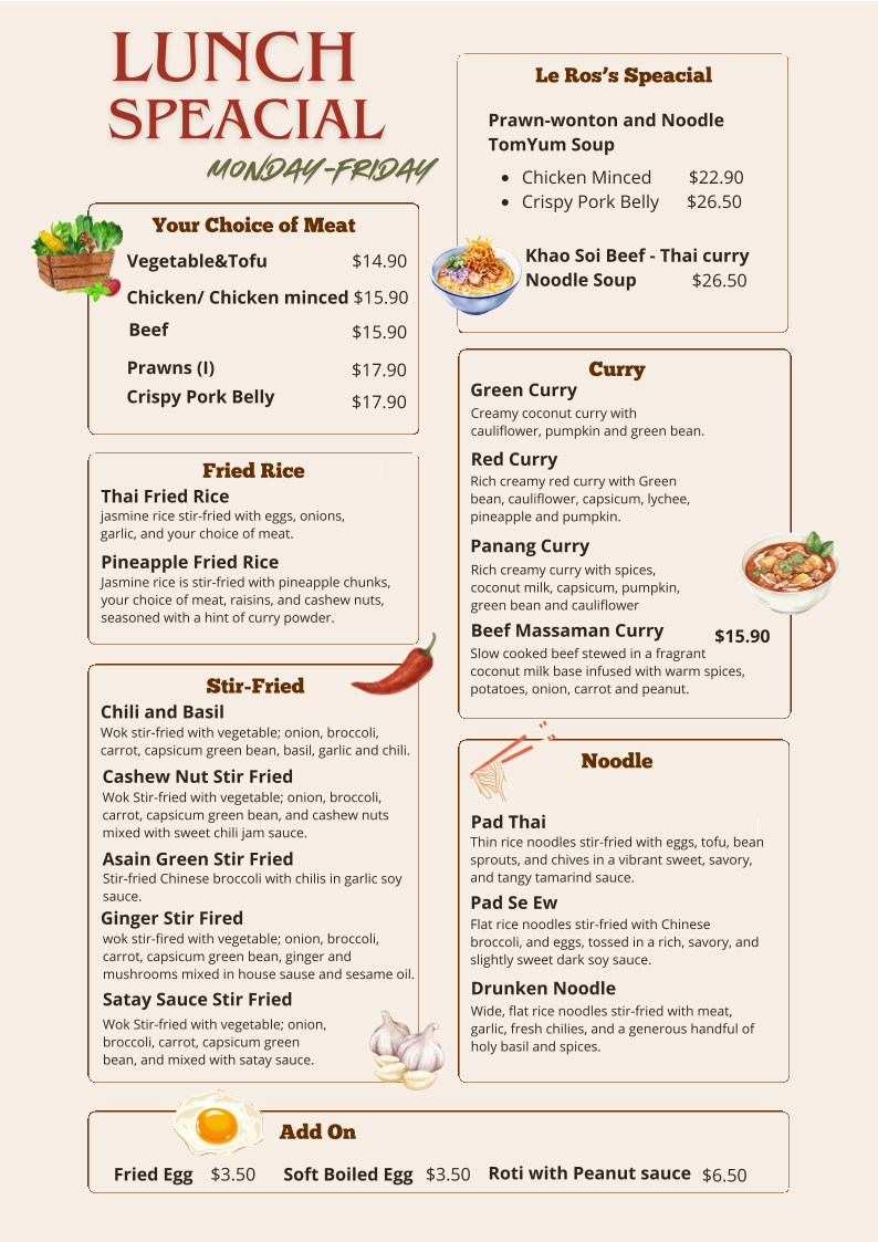 Menu, Thai Le Ros Restaurant