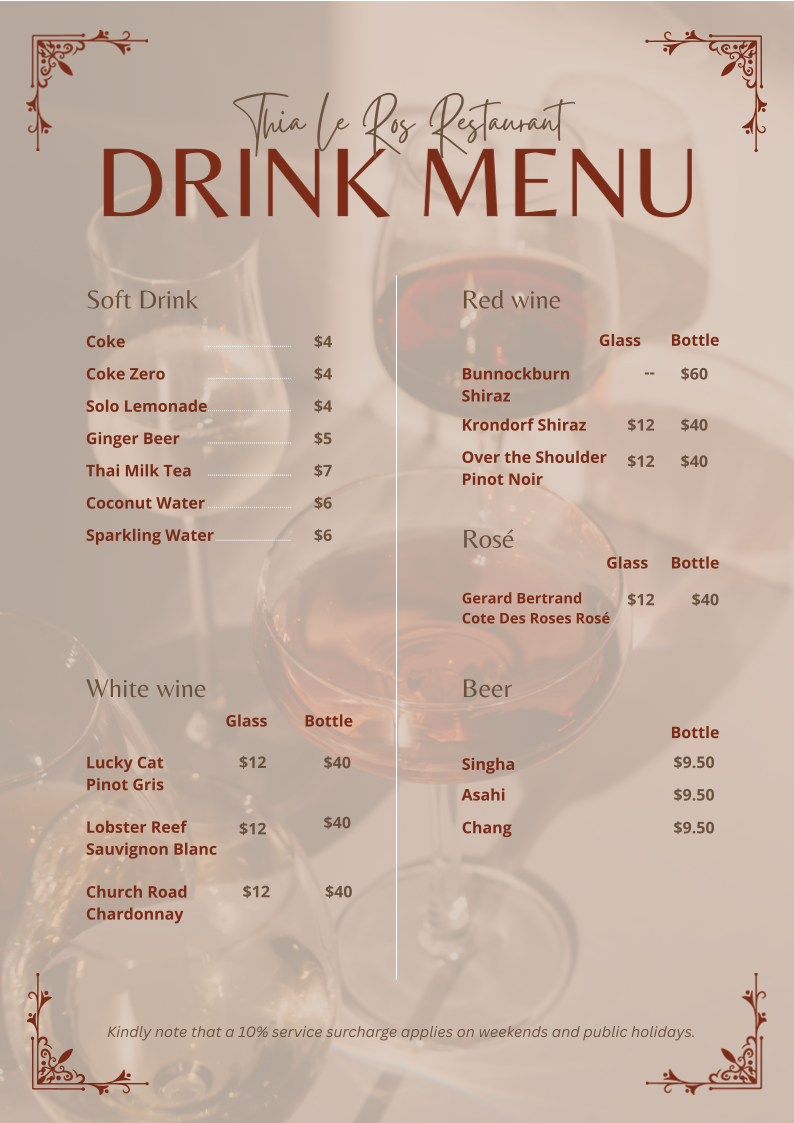Menu, Thai Le Ros Restaurant
