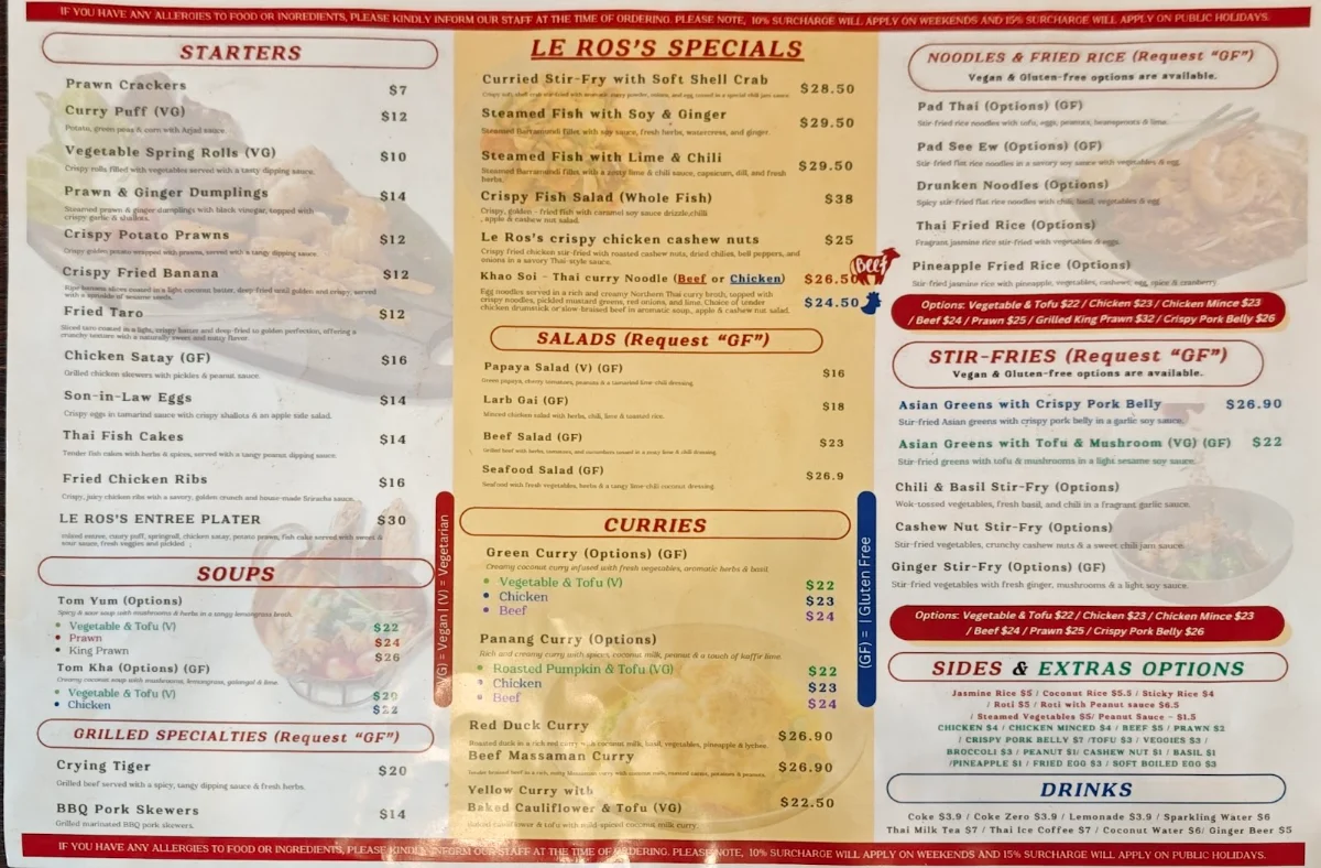Menu, Thai Le Ros Restaurant