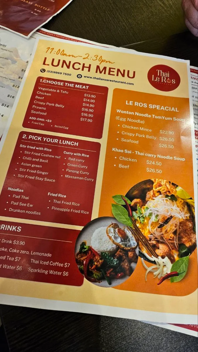 Menu, Thai Le Ros Restaurant