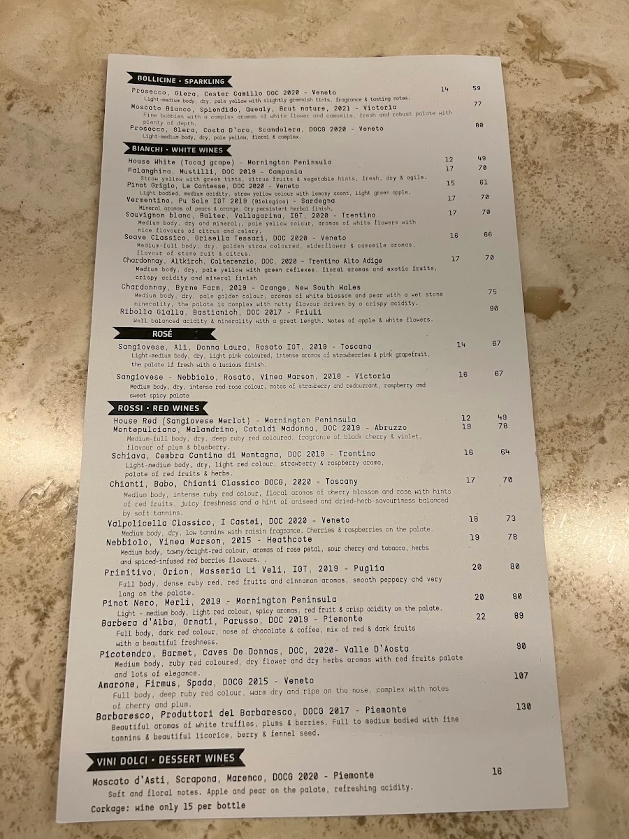 Menu, DOC Pizza & Mozzarella Bar - Southbank