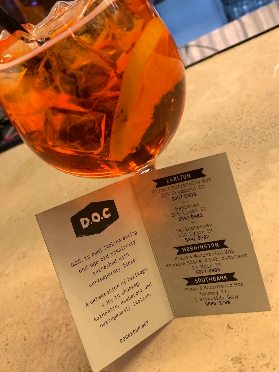 Menu, DOC Pizza & Mozzarella Bar - Southbank